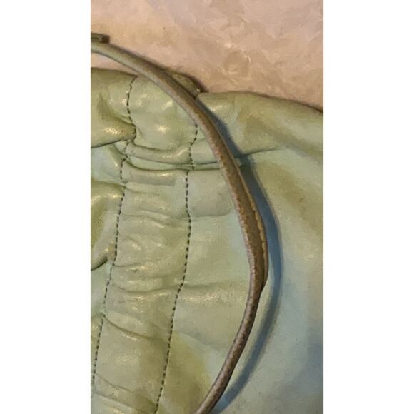 LULU GUINNESS Leather Clutch Bag Flex Frame Closure Light Green Color - Picture 12 of 13
